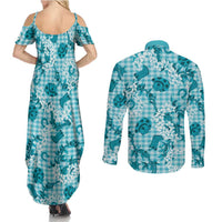 Mokihana Maile Ilima Leis Paniolo Palaka Couples Matching Summer Maxi Dress and Long Sleeve Button Shirt Hawaiian Polu Opa Spirit - Polynesian Pride