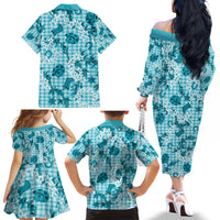 Mokihana Maile Ilima Leis Paniolo Palaka Family Matching Off The Shoulder Long Sleeve Dress and Hawaiian Shirt Hawaiian Polu Opa Spirit - Polynesian Pride