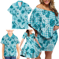 Mokihana Maile Ilima Leis Paniolo Palaka Family Matching Off Shoulder Short Dress and Hawaiian Shirt Hawaiian Polu Opa Spirit - Polynesian Pride
