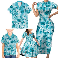 Mokihana Maile Ilima Leis Paniolo Palaka Family Matching Short Sleeve Bodycon Dress and Hawaiian Shirt Hawaiian Polu Opa Spirit - Polynesian Pride