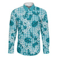 Mokihana Maile Ilima Leis Paniolo Palaka Family Matching Summer Maxi Dress and Hawaiian Shirt Hawaiian Polu Opa Spirit LT9 Dad's Shirt - Long Sleeve Turquoise - Polynesian Pride
