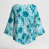 Mokihana Maile Ilima Leis Paniolo Palaka Kimono Sleeve Blouse Hawaiian Polu Opa Spirit - Polynesian Pride