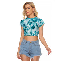 Mokihana Maile Ilima Leis Paniolo Palaka Raglan Cropped T Shirt Hawaiian Polu Opa Spirit - Polynesian Pride