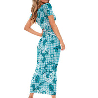 Mokihana Maile Ilima Leis Paniolo Palaka Short Sleeve Bodycon Dress Hawaiian Polu Opa Spirit - Polynesian Pride