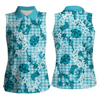 Mokihana Maile Ilima Leis Paniolo Palaka Women Sleeveless Polo Shirt Hawaiian Polu Opa Spirit - Polynesian Pride