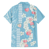 Blue Hawaii Anthurium Plumeria Lei Family Matching Short Sleeve Bodycon Dress and Hawaiian Shirt