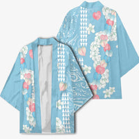 Blue Hawaii Anthurium Plumeria Lei Kimono LT9 - Polynesian Pride