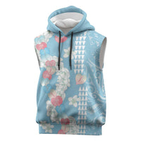 Blue Hawaii Anthurium Plumeria Lei Sleeveless Hoodie LT9 Blue - Polynesian Pride