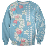 Blue Hawaii Anthurium Plumeria Lei Sweatshirt