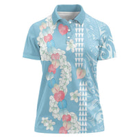 Blue Hawaii Anthurium Plumeria Lei Women Polo Shirt LT9 Female Blue - Polynesian Pride