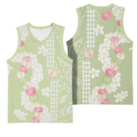 Leaf Green Hawaii Anthurium Plumeria Lei Basketball Jersey LT9 - Polynesian Pride