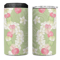 Leaf Green Hawaii Anthurium Plumeria Lei 4 in 1 Can Cooler Tumbler