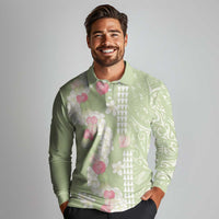 Leaf Green Hawaii Anthurium Plumeria Lei Long Sleeve Polo Shirt