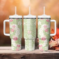 Leaf Green Hawaii Anthurium Plumeria Lei Tumbler With Handle