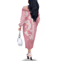 Soft Pink Hawaii Anthurium Plumeria Lei Family Matching Off The Shoulder Long Sleeve Dress and Hawaiian Shirt