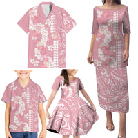 Soft Pink Hawaii Anthurium Plumeria Lei Family Matching Puletasi and Hawaiian Shirt LT9 - Polynesian Pride
