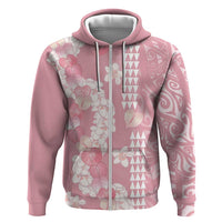 Soft Pink Hawaii Anthurium Plumeria Lei Hoodie LT9 Zip Hoodie Pink - Polynesian Pride
