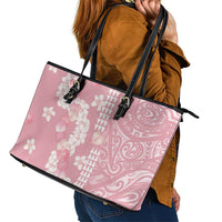 Soft Pink Hawaii Anthurium Plumeria Lei Leather Tote Bag