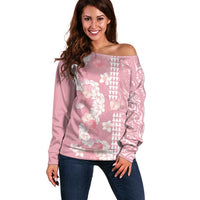 Soft Pink Hawaii Anthurium Plumeria Lei Off Shoulder Sweater