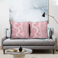 Soft Pink Hawaii Anthurium Plumeria Lei Pillow Cover