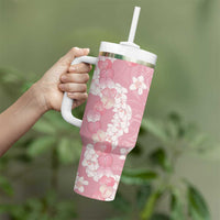 Soft Pink Hawaii Anthurium Plumeria Lei Tumbler With Handle