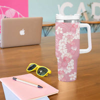 Soft Pink Hawaii Anthurium Plumeria Lei Tumbler With Handle