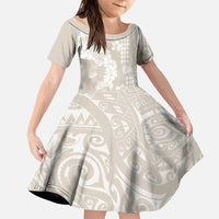 Suede Beige Hawaii Anthurium Plumeria Lei Family Matching Mermaid Dress and Hawaiian Shirt LT9 Daughter's Dress Beige - Polynesian Pride