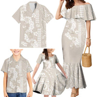 Suede Beige Hawaii Anthurium Plumeria Lei Family Matching Mermaid Dress and Hawaiian Shirt LT9 - Polynesian Pride