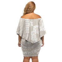 Suede Beige Hawaii Anthurium Plumeria Lei Off Shoulder Short Dress LT9 - Polynesian Pride