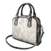 Suede Beige Hawaii Anthurium Plumeria Lei Shoulder Handbag