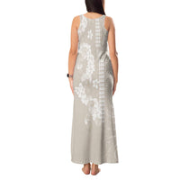 Suede Beige Hawaii Anthurium Plumeria Lei Tank Maxi Dress