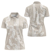 Suede Beige Hawaii Anthurium Plumeria Lei Women Polo Shirt
