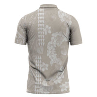 Suede Beige Hawaii Anthurium Plumeria Lei Zipper Polo Shirt LT9 - Polynesian Pride