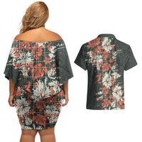 Hawaii Tartan With Hibiscus Couples Matching Off Shoulder Short Dress and Hawaiian Shirt Polynesian Pattern Vintage LT9 - Polynesian Pride