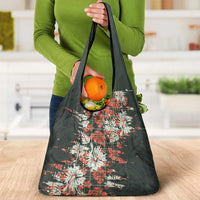 Hawaii Tartan With Hibiscus Grocery Bag Polynesian Pattern Vintage