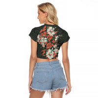 Hawaii Tartan With Hibiscus Raglan Cropped T Shirt Polynesian Pattern Vintage
