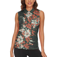 Hawaii Tartan With Hibiscus Women Sleeveless Polo Shirt Polynesian Pattern Vintage
