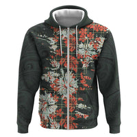 Hawaii Tartan With Hibiscus Zip Hoodie Polynesian Pattern Vintage LT9 Zip Hoodie Dark Green - Polynesian Pride