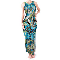 Japanese Hawaiian Crane Tank Maxi Dress Blue Tapa Patchwork Pattern LT9 Women Blue - Polynesian Pride
