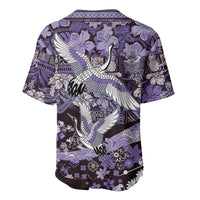 Japanese Hawaiian Crane Baseball Jersey Purple Tapa Patchwork Pattern