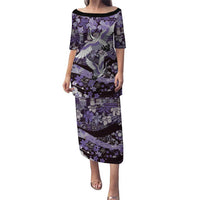 Japanese Hawaiian Crane Puletasi Purple Tapa Patchwork Pattern