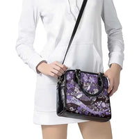 Japanese Hawaiian Crane Shoulder Handbag Purple Tapa Patchwork Pattern