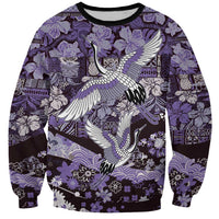 Japanese Hawaiian Crane Sweatshirt Purple Tapa Patchwork Pattern LT9 Unisex Purple - Polynesian Pride