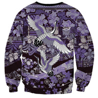 Japanese Hawaiian Crane Sweatshirt Purple Tapa Patchwork Pattern LT9 - Polynesian Pride