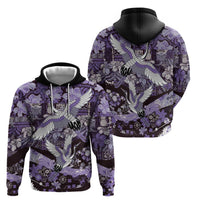 Japanese Hawaiian Crane Zip Hoodie Purple Tapa Patchwork Pattern