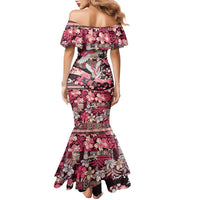Japanese Hawaiian Crane Family Matching Mermaid Dress and Hawaiian Shirt Soft Pink Tapa Patchwork Pattern