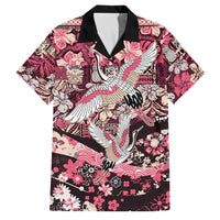 Japanese Hawaiian Crane Family Matching Off The Shoulder Long Sleeve Dress and Hawaiian Shirt Soft Pink Tapa Patchwork Pattern LT9 Dad's Shirt - Short Sleeve Pink - Polynesian Pride