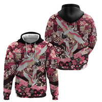 Japanese Hawaiian Crane Hoodie Soft Pink Tapa Patchwork Pattern LT9 - Polynesian Pride