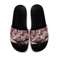 Japanese Hawaiian Crane Slide Sandals Soft Pink Tapa Patchwork Pattern LT9 Pink - Polynesian Pride