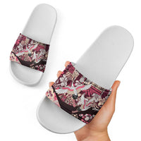 Japanese Hawaiian Crane Slide Sandals Soft Pink Tapa Patchwork Pattern LT9 - Polynesian Pride